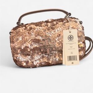 NWT Tory Burch Britten Sequin Mini Top Handle Bag Rose Gold 654 Rare